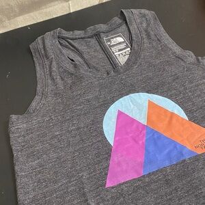The North Face Charcoal Heather Tank with Blue, Purple & Orange Graphic Small